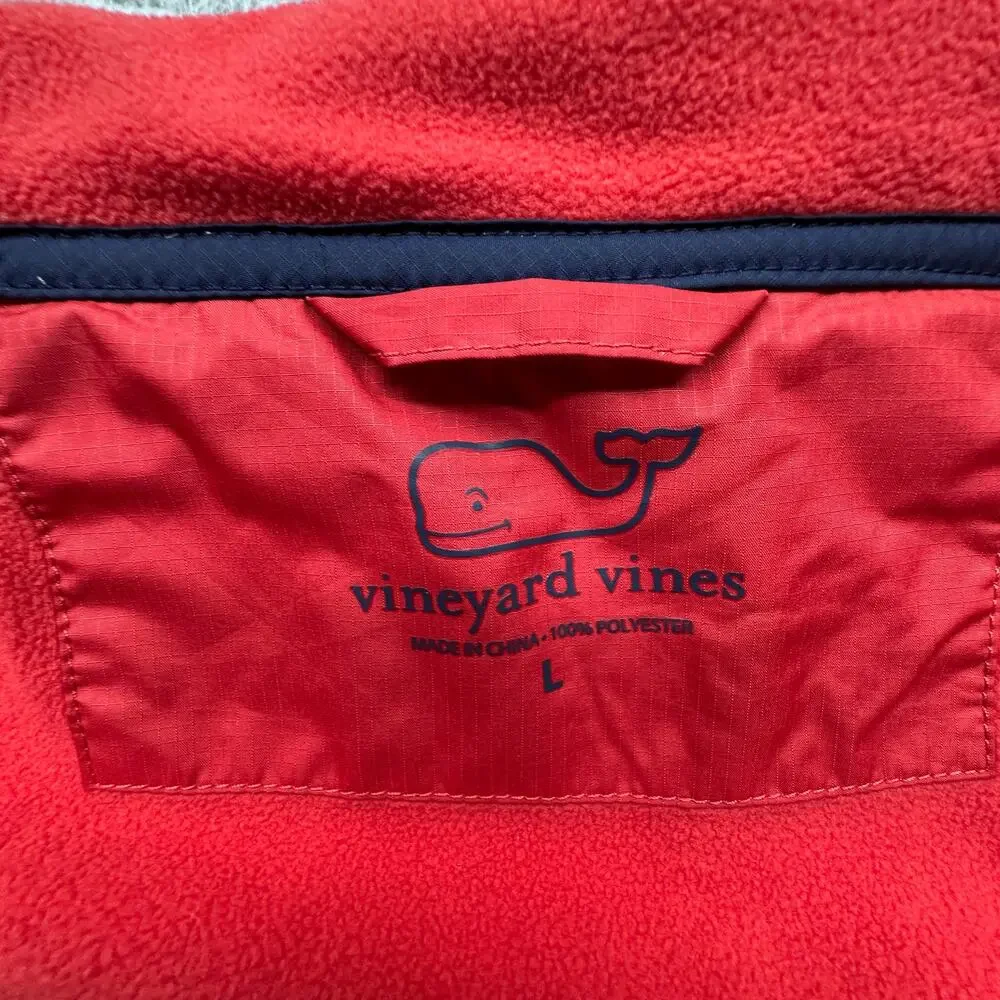 Vineyard Vines Vest Red Full Zip Fleece Mens Large Pockets Drawstring